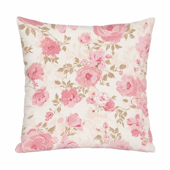 Pink Floral Throw Pillow Cover, Soft Polyester 360 Gsm, Double-Sided Print, Cover Only – Insert Not Included