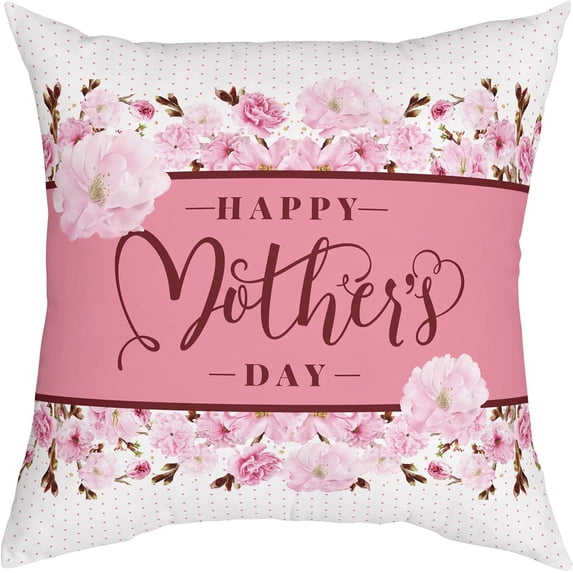 Pink Floral Throw Pillow Covers Happy Mother''s Day Soft Decorative Throw Pillowcase Indoor/Outdoor Square Pillow Cover Cushion Case for Couch Sofa Bedroom Car (30in x 30in)
