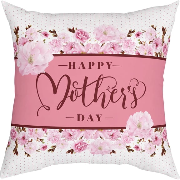 Pink Floral Throw Pillow Covers Happy Mother''s Day Soft Decorative Throw Pillowcase Indoor/Outdoor Square Pillow Cover Cushion Case for Couch Sofa Bedroom Car (30in x 30in)