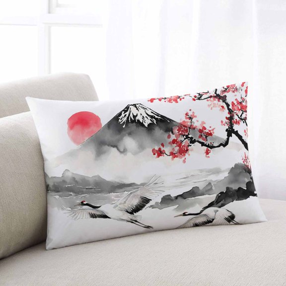 Pink Floral Throw Pillow Covers, Tree Birds Mountain Retro Art Botanical Soft Breathable Pillow Cases with Invisible Zipper for Sleeping, Standard Pillowcases for Couch Bed Sofa Chair 20x26 Inches