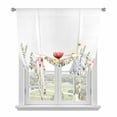 thumbnail image 1 of Pink Floral Tie Up Curtain 63 Inches Long, Rustic Wildflower Leaves Spring Blossom Balloon Style Kitchen Window Curtain Over Sink, Small Window Rod Pocket Curtain 52"x63", 1 of 9
