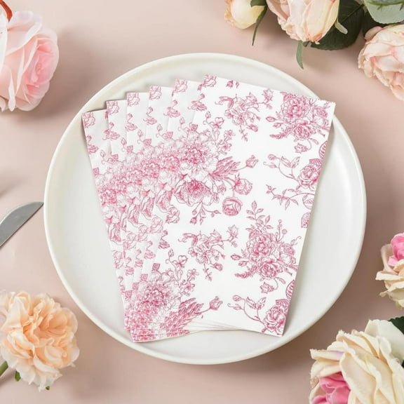 Pink Floral Toile Disposable Paper Napkins Set of 20