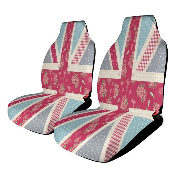 Pink Floral Union Jack Pattern Car Seat Covers Front Seats Universal Fit for Cars SUV Truck Auto Interior Accessories