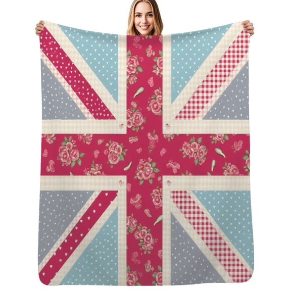 Pink Floral Union Jack Pattern Soft Blanket Travel Bedding Throws Flannel Bedspread Sofa Bed Cover