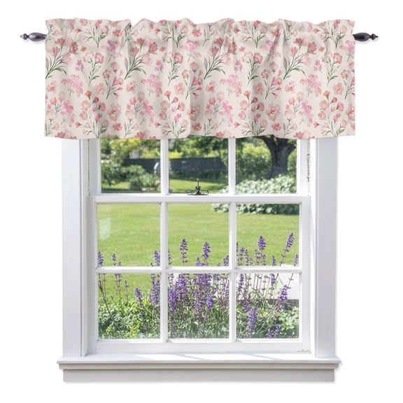 Pink Floral Valance Curtain 1 Panel, Spring Romantic Flower Pale Pink Backdrop French Country Kitchen Valance with Rod Pocket Window Treatment Short Curtains for Bathroom Bedroom, 42 x 12 Inches