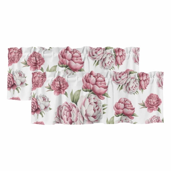 Pink Floral Valances for Windows, Decorative Rod Pocket Window Valance Curtains, Spring Summer Modern Flower Leaf Short Curtain Drapes for Kitchen/Bathroom/Living Room, 2 Panels, 60" W x 18" L