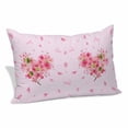 thumbnail image 1 of Pink Floral Valentines Pillow Covers, Linen Long Throw Pillow Case, Spring Flowers Leaves Botanical Holiday Pillow Protector Decorative Cushion Cover for Living Room/Bedroom 16" x 24", 1 of 8