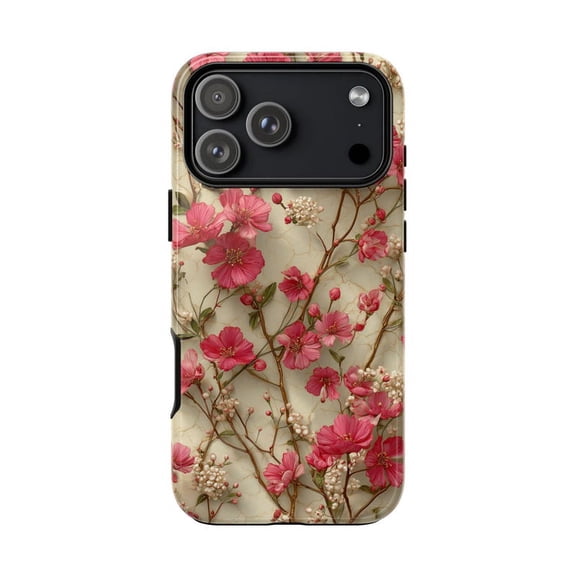 Pink Floral Vines Soft Ivory White Case for iPhone 17 16 15 14 13 12 11 Pro Max