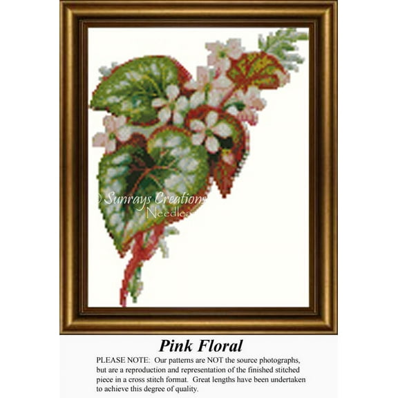 Pink Floral, Vintage Counted Cross Stitch Pattern (Pattern Only, You Provide the Floss and Fabric)