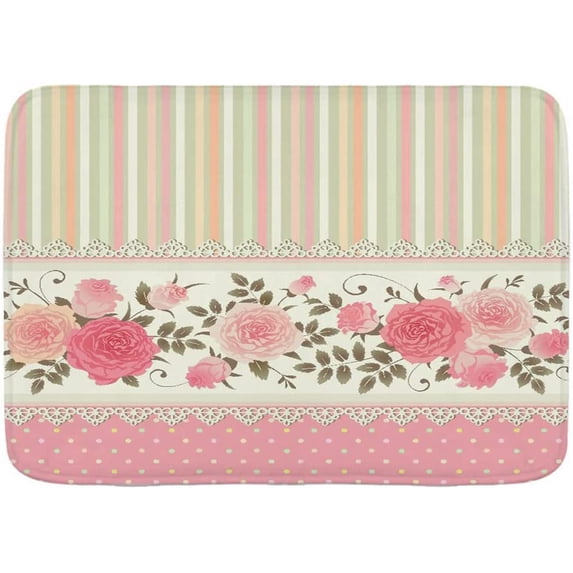 Pink Floral Vintage Shabby Chic Flower Lace Floor Mat Welcome Mat Bath Rugs, Non-Slip&Absorbent Front Door Mat, Washable Floor Doormat for Entryway, Patio, Porch 30x18 inch