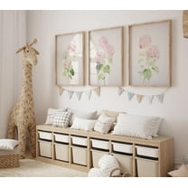 Pink Floral Wall Art 3 Pieces Watercolor Pink Hydrangea Poster Prints Canvas Painting Framed Artwork for Nursery Home Bedroom Decoration with Inner Frame