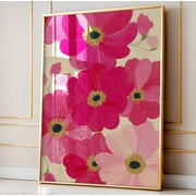 Pink Floral Wall Art Anthropologie Inspired Abstract Flower Poster Boho Retro Spring Summer Decor Bold Vertical, Poster Only