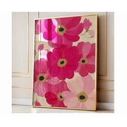 Pink Floral Wall Art Anthropologie Inspired Abstract Flower Poster Boho Retro Spring Summer Decor Bold Vertical
