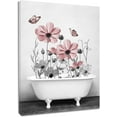 thumbnail image 1 of Pink Floral Wall Art for Living Room,Pink and Grey Flower and Butterfly in Bathtub on Rustic Wood Canvas Wall Art Country Wildflower Framed Wall Art for Bathroom Bedroom Decor,12L X 12W Inches, 1 of 6