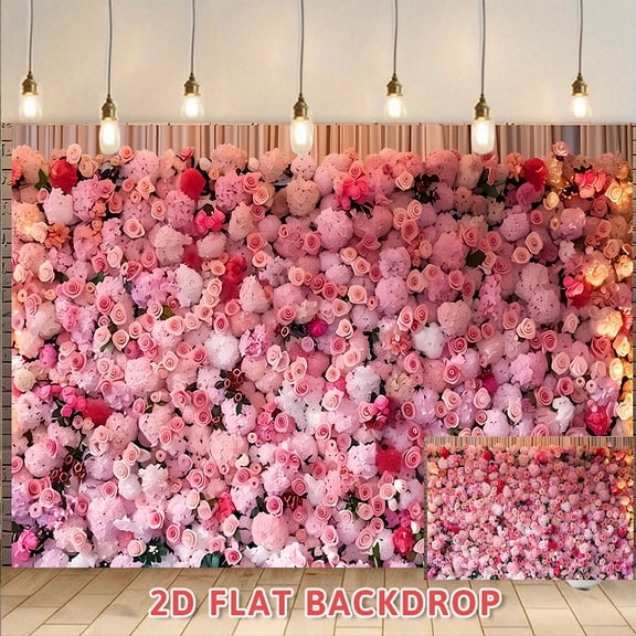 Pink Floral Wall Backdrop, Ideal for Wedding Engagement Proposal Bridal Photoshoot Event Decor, 2D Flat Flower Photography Background Banner