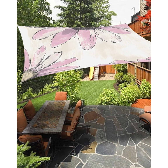 Pink Floral Waterproof Sun Shade Sail Vintage Flowers Outdoor Patio Sun Shades Canopy UV Block Waterproof Sunshade for Garden Backyard Deck Pergola 8x10 Ft