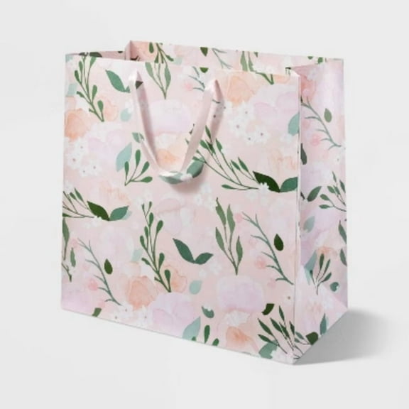 Pink Floral X-Large Wedding Gift Bag - Spritz: Botanical Pattern, 15"x15"x10", Paper Material, Gender Neutral