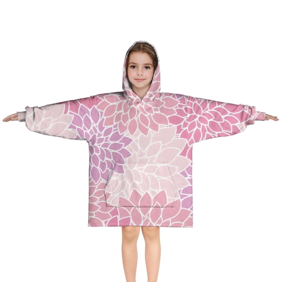 Pink Floral and Petal Pattern Blanket Hoodies for Kids 6-13YR Oversize Wearable Blanket Hoodies for Boys Girls Teens