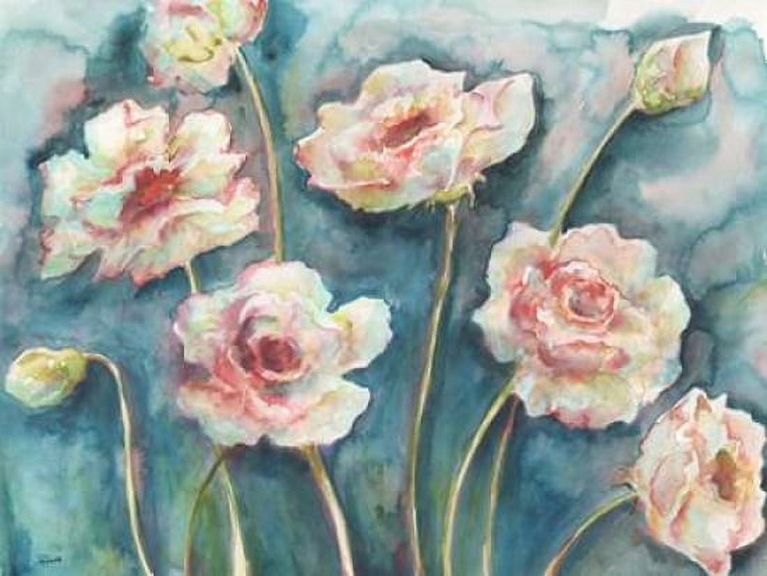 Pink Florals on Turquoise Landscape Canvas Art - Tre Sorelle Studios (22 x 28)