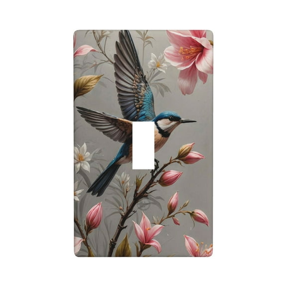 Pink Florals with Bird Light Switch Cover Plates Single Toggle Wall Plate, Decorative 1-Gang Christmas Decor Lightswitch Cover