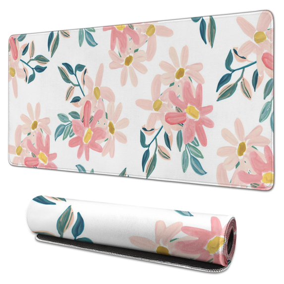 Pink Floret Desk Mouse Pad Pad Mouse Waterproof No Slip for Office Home Work Gaming Desktop Tables Mousepads Rubber Base Mousepad with Stitched Edges 35.4x15.7inches