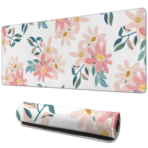 Pink Floret pad Mousewaterproofno Slip for Office Home Work GamingmousepadsRubber Base Mousepad with Stitched Edges 31.5x11.8inches