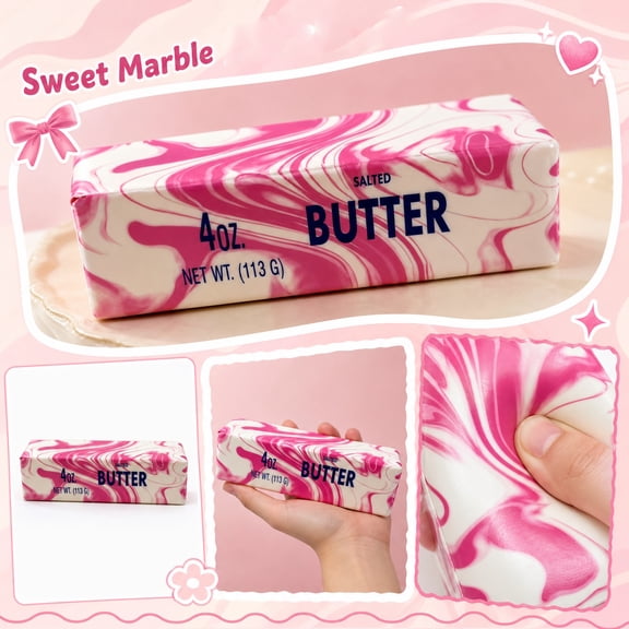 Pink Flow Liner Butter Squishies Toys, Super Soft Butter-Shaped Slow Rising Squishies, Realistic Squishies Fidget Toys for Decompression Anxiety Relaxation