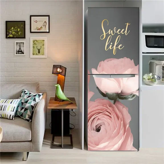 Pink Flower 3D Refrigerator Stickers for Kitchen Fridge Full Door Cover Wallpaper Freezer Wrap Vinyl Film r Murals