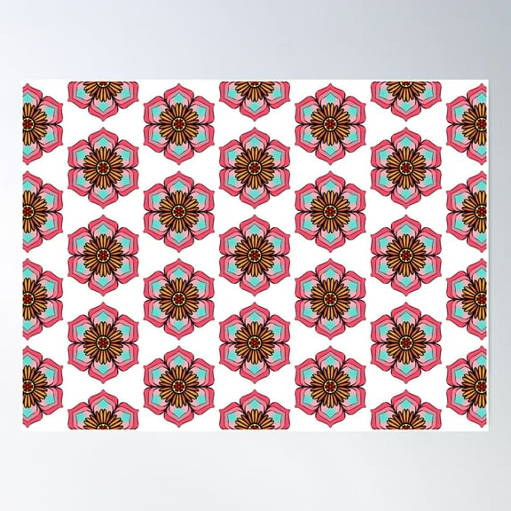 Pink Flower Arabesque Pattern Poster Wall Art, Modern Wall Decor For Living Room Bedroom, 16x24 UNFRAMED