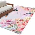 thumbnail image 1 of Pink Flower Area Rugs Collection 2.7'x5', Spring Floral Elegant Butterflies Birds Farmhouse Non Slip Indoor Rectangle Throw Runner Rug Floor Mat Carpet for Living Room Dining Table Bedroom Nursery, 1 of 9