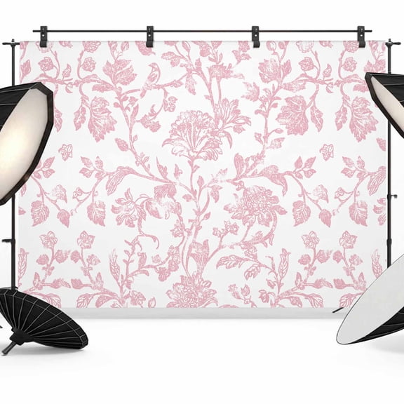 Pink Flower Backdrop for Photoshoot,Photography Photo Studio Background Wall Backdrop,Vintage Farmhouse Boho Leaf Spring Solid Back Drop Banner Panel for Portraits Wedding Party Live Streaming 7x5Ft