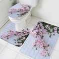 thumbnail image 1 of Pink Flower Bathroom Rugs Set Spring Beautiful Floral Leaf Plant White Wall Non Slip Absorbent Soft Bath Mats 3 Piece Set with Bathroom Rug, U-Shaped Floor Mat, Toilet Seat Cover Small Size, 1 of 9