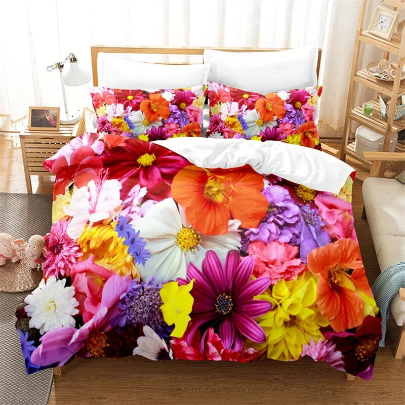 Pink Flower Bedding Set Rose Duvet Cover Kids Bedroom Bed Set Comforter