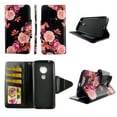thumbnail image 1 of Pink Flower Black Wallet Case for Motorola Moto G6 Play / G6 Forge Folio Standing Cover Card Slot Money Pocket Magnetic Closure Fashion Flip Pu Leather, 1 of 2