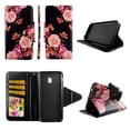 thumbnail image 1 of Pink Flower Black Wallet Case for Samsung Galaxy J7 (2018) / J7 Refine / J7 V 2nd Gen / J7 Star Folio Standing Cover Card Slot Money Pocket Magnetic Closure Fashion Flip Pu Leather, 1 of 2