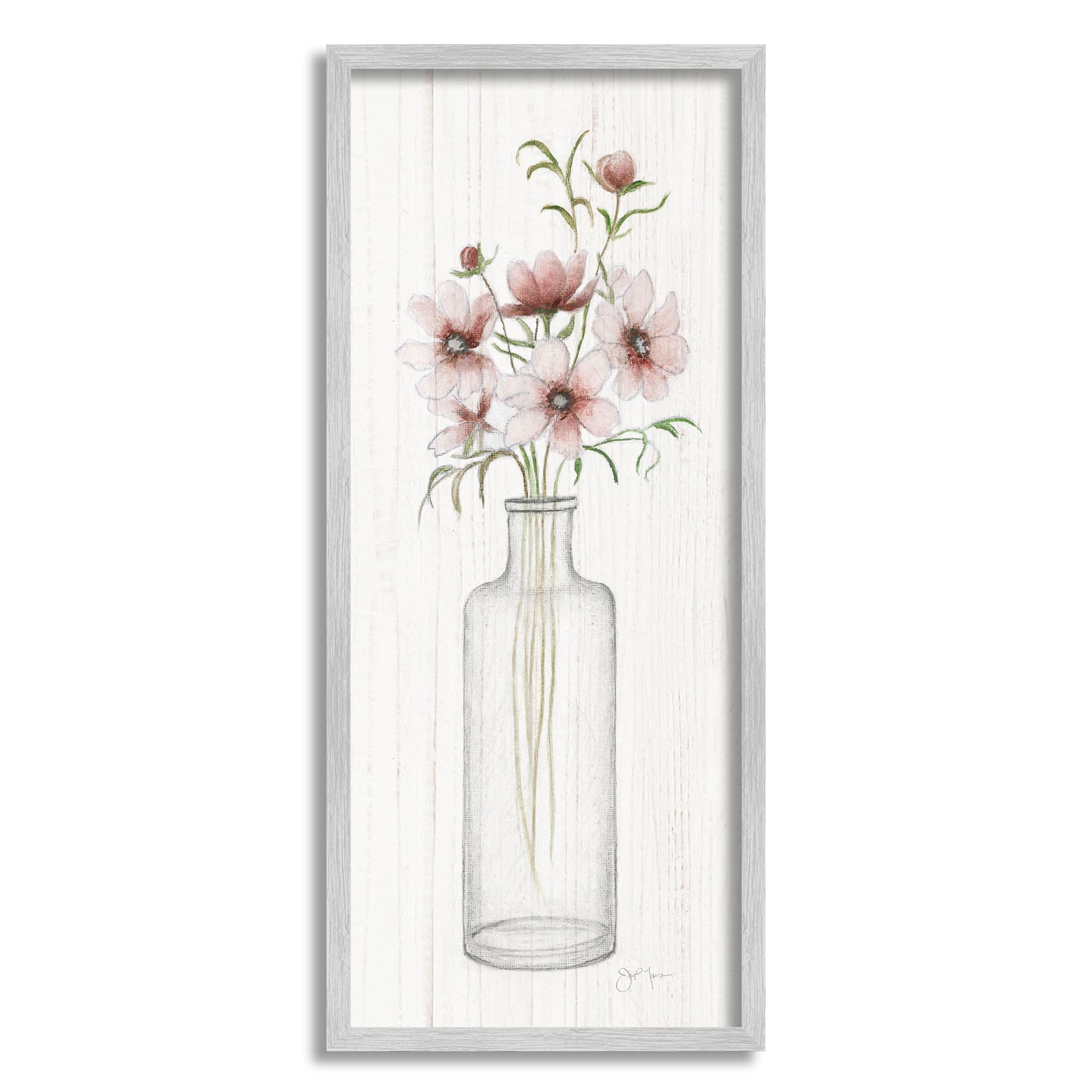 Pink Flower Blossoms Vase Botanical & Floral Graphic Art Gray Framed Art Print Wall Art
