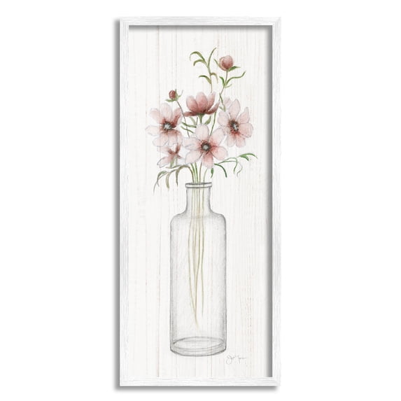 Pink Flower Blossoms Vase Botanical & Floral Graphic Art White Framed Art Print Wall Art