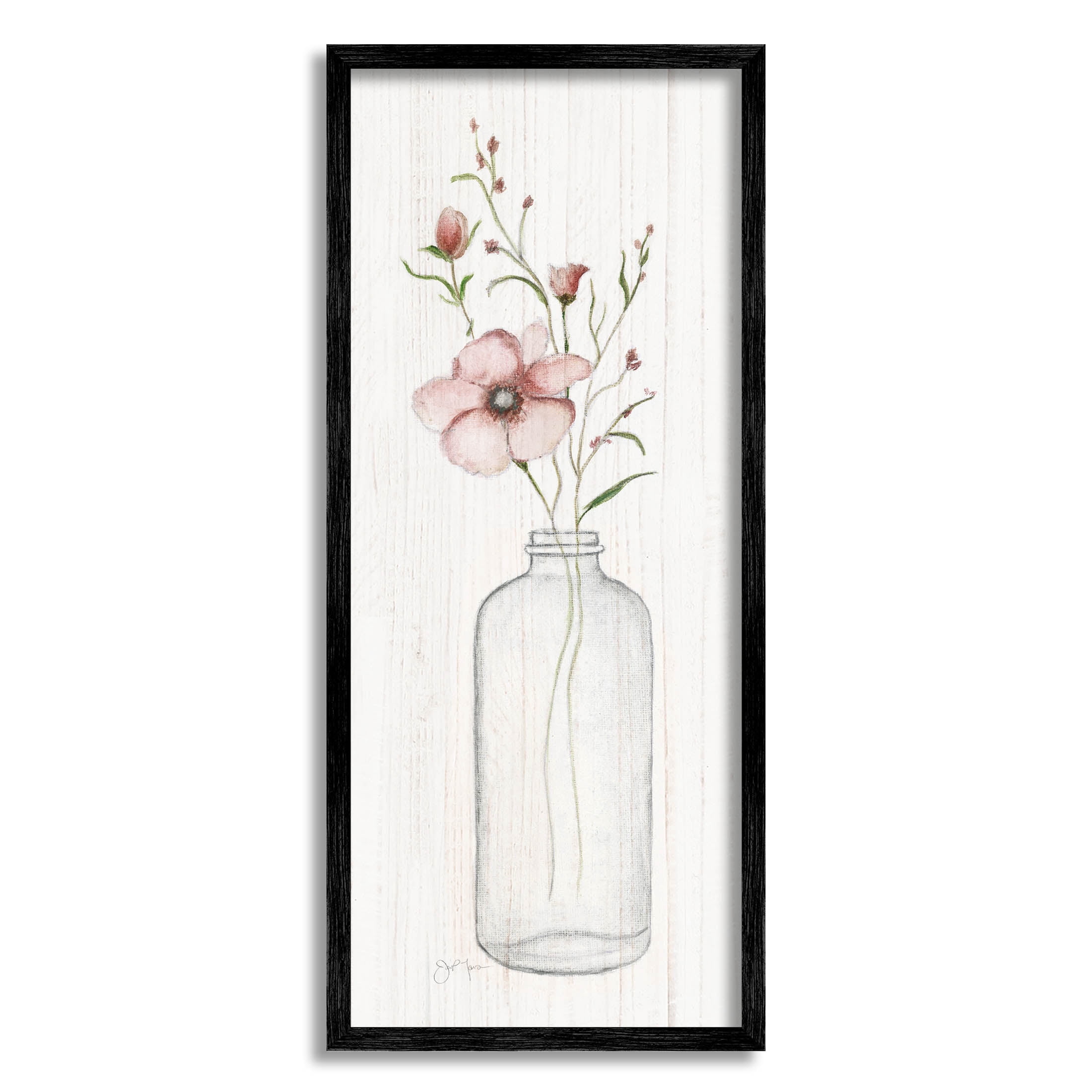 Pink Flower Buds Vase Arrangement Botanical & Floral Graphic Art Black Framed Art Print Wall Art