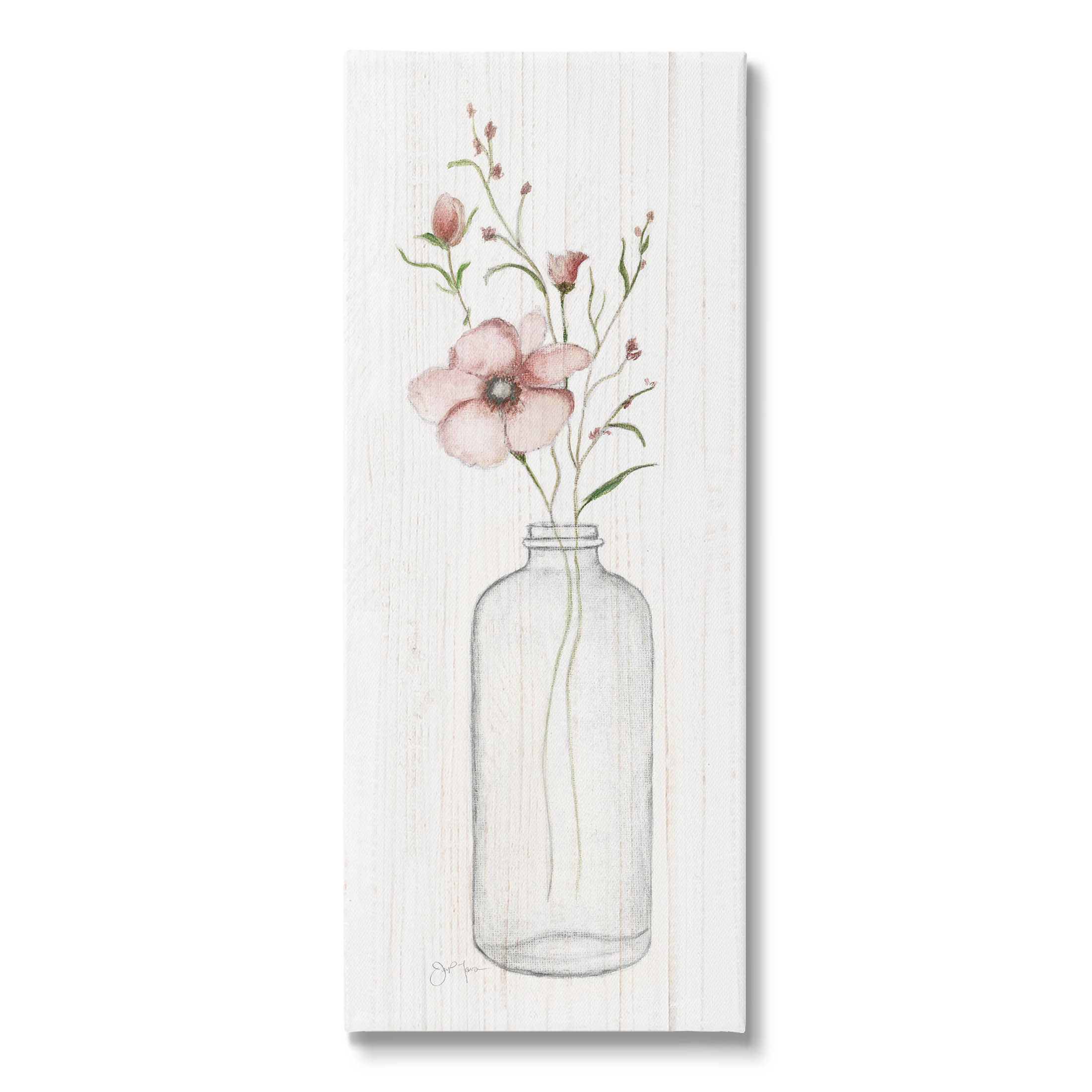 Pink Flower Buds Vase Arrangement Botanical & Floral Graphic Art Gallery Wrapped Canvas Print Wall Art