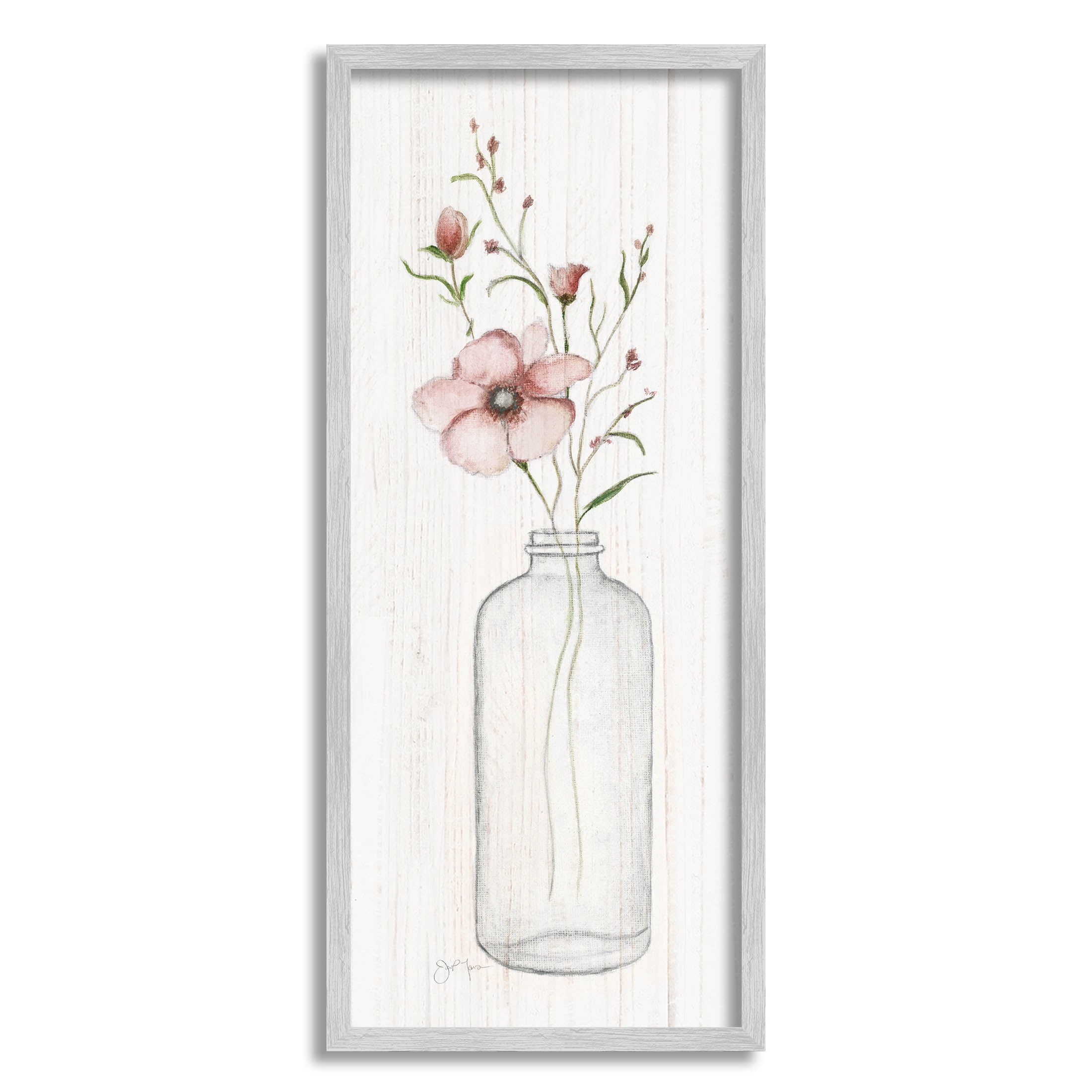 Pink Flower Buds Vase Arrangement Botanical & Floral Graphic Art Gray Framed Art Print Wall Art