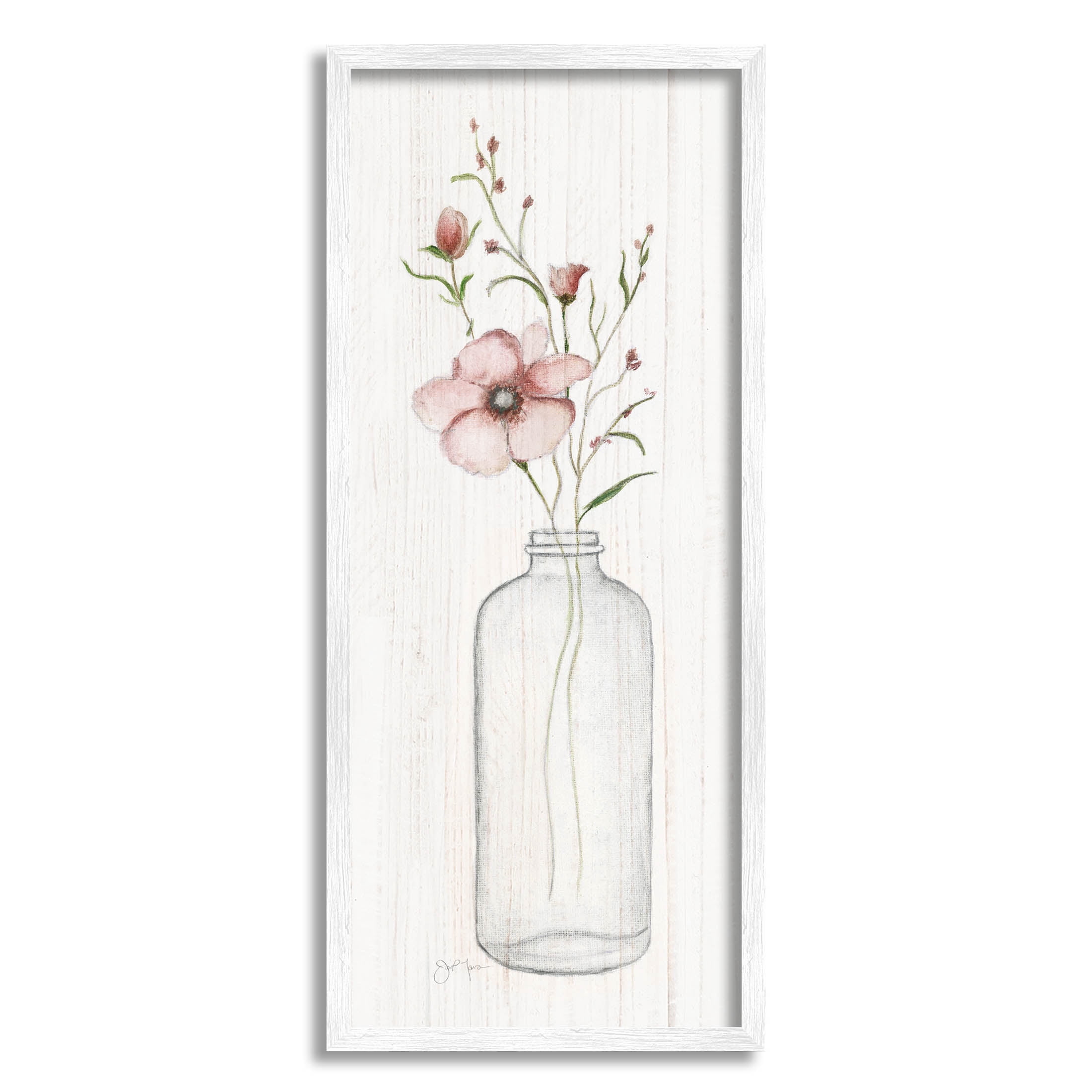Pink Flower Buds Vase Arrangement Botanical & Floral Graphic Art White Framed Art Print Wall Art