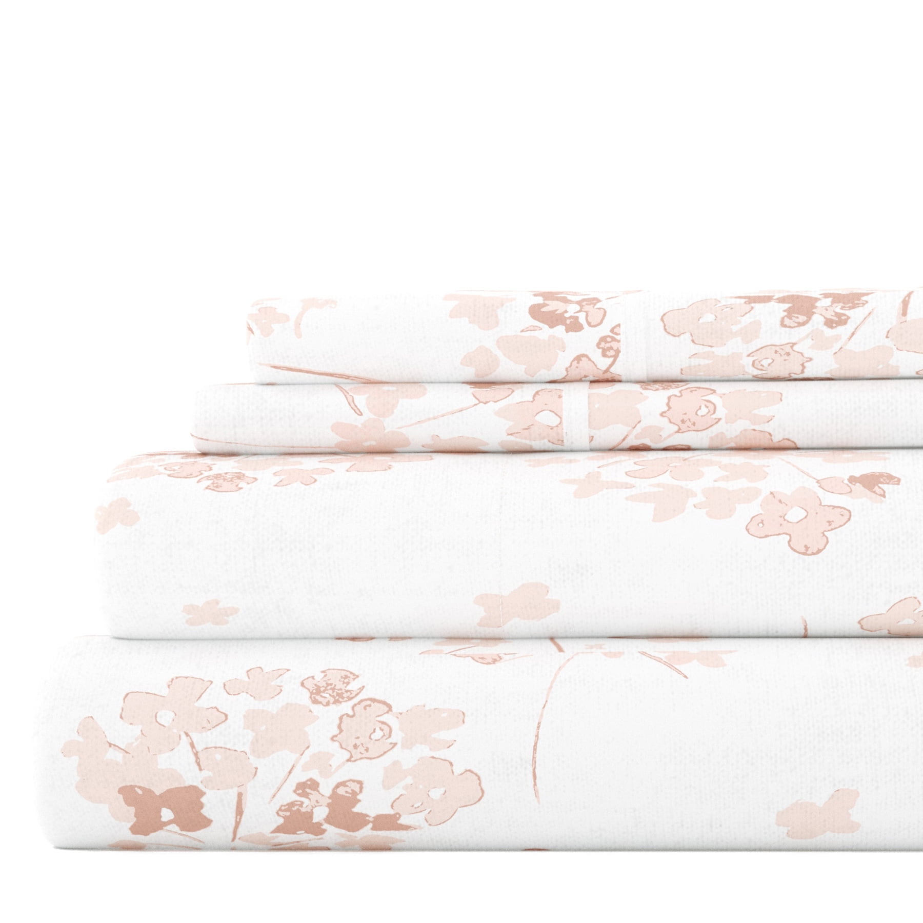 Pink Flower Bunch 4 Piece 100% Cotton Flannel Deep Pocket Sheet Set, Twin, by Noble Linens