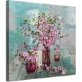 thumbnail image 1 of Pink Flower Canvas Wall Art Florals Abstract Picture Teal Turquoise Watercolor Peach Bloosom Painting Artwork Framed for Bathroom Nursery Living Room Bedroom Kitchen Home Office Decor 14"x14", 1 of 6