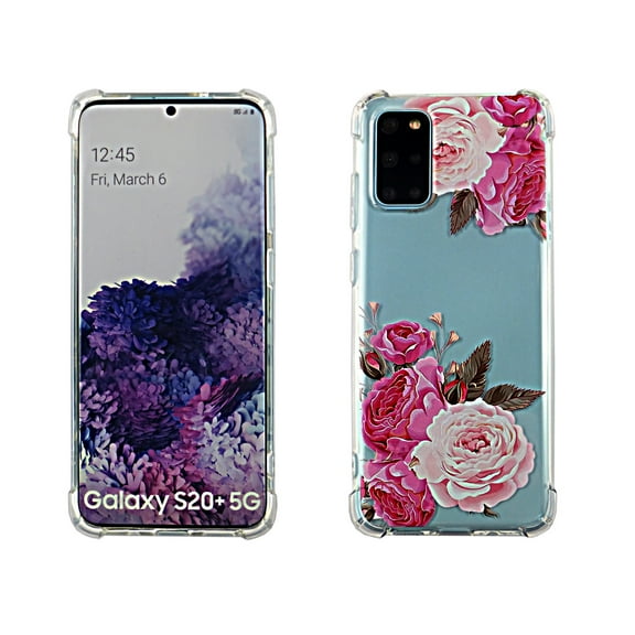 Pink Flower Case for Samsung Galaxy S20 / S11e 5G (2020 Release) 6.2” TPU Clear Soft & Flexible Ultra-Thin Shockproof Anti-Scratch Transparent Bumper Slim Lightweight Stylish Protective Cover Women