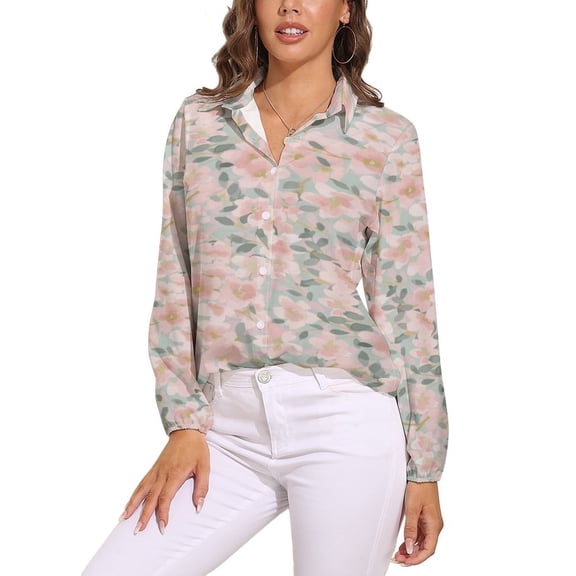 Pink Flower Cherry Blossoms Long Sleeve Blouse Woman Streetwear Casual Shirts Summer Oversize Woman Streetwear Clothing Birthday Present