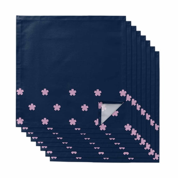 Pink Flower Cloth Napkins, Japanese Style Floral Navy Blue Washable and Reusable Dinner Napkins Set of 8, Table Napkin for Kitchen Party Birthday Wedding Hotel Housewarming 20"x20"
