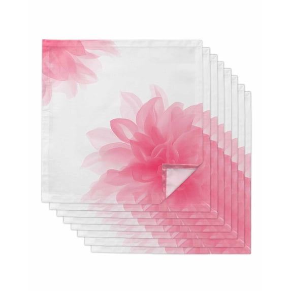 Pink Flower Cloth Napkins Set of 8 Reusable Dinner Napkins, Boho Modern Floral Abstract Ombre Leaf White Cocktail Napkin Washable Table Napkins for Wedding/Holiday Party/Baby Shower 20"x20"