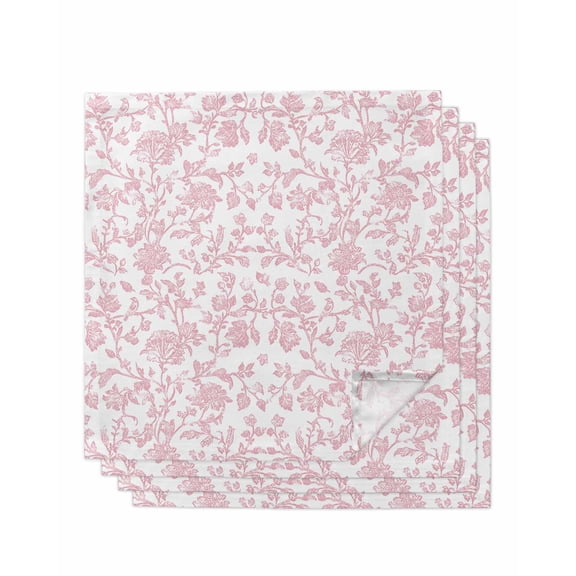Pink Flower Cloth Napkins Washable Set of 4, Vintage Farmhouse Boho Leaf Spring Solid Reusable Dinner Table Napkins Cloth Bulk for Weddings Kitchen Restaurants Hotel Events Parties 20 x 20 Inch