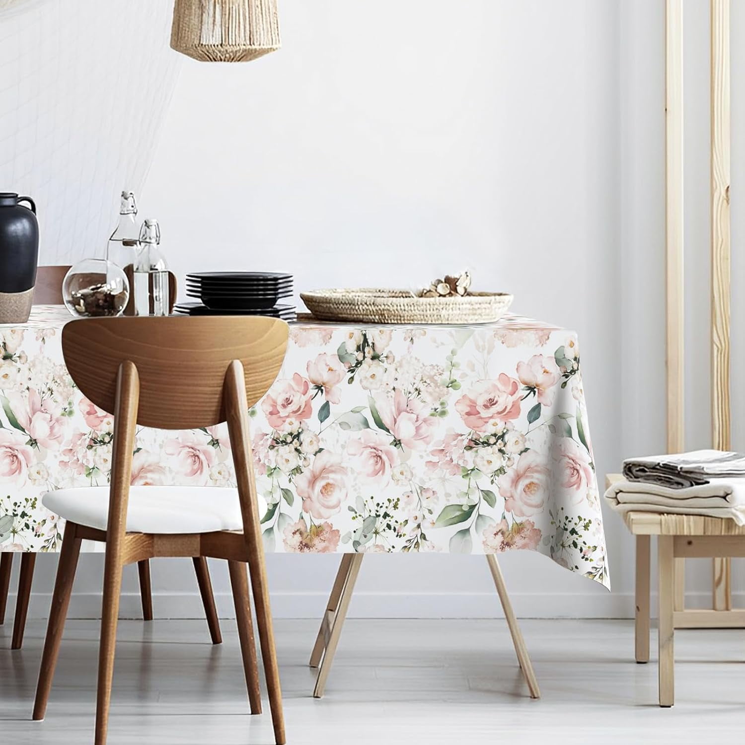 Pink Flower Cluster Fabric Waterproof Tablecloth,Rectangle Watercolor ...