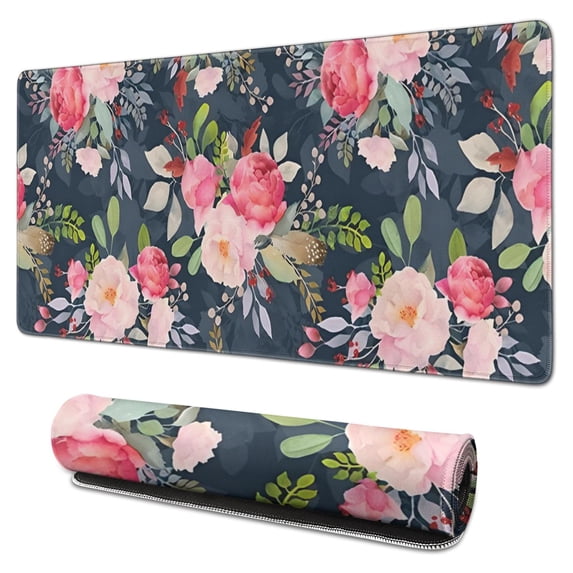 Pink Flower Clusters with a Blue Background mouse Padswaterproof,rubber+multispandexwashable MousematDesk Pad for Office Home Game 31.5x15.7inches